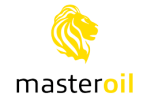 Logo mit einem stilisierten Löwenkopf in Gelb und der Aufschrift "masteroil".