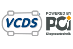 Logo mit der Aufschrift "VCDS" und "POWERED BY PCI Diagnosetechnik".